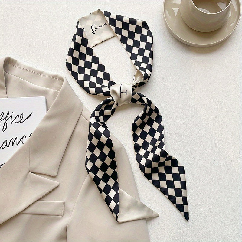Geometric Print Skinny Scarf Silk Block Ribbon Necktie Neckerchief