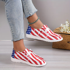 Women's Striped Canvas Sneakers Lace Up Lightweight Shoes