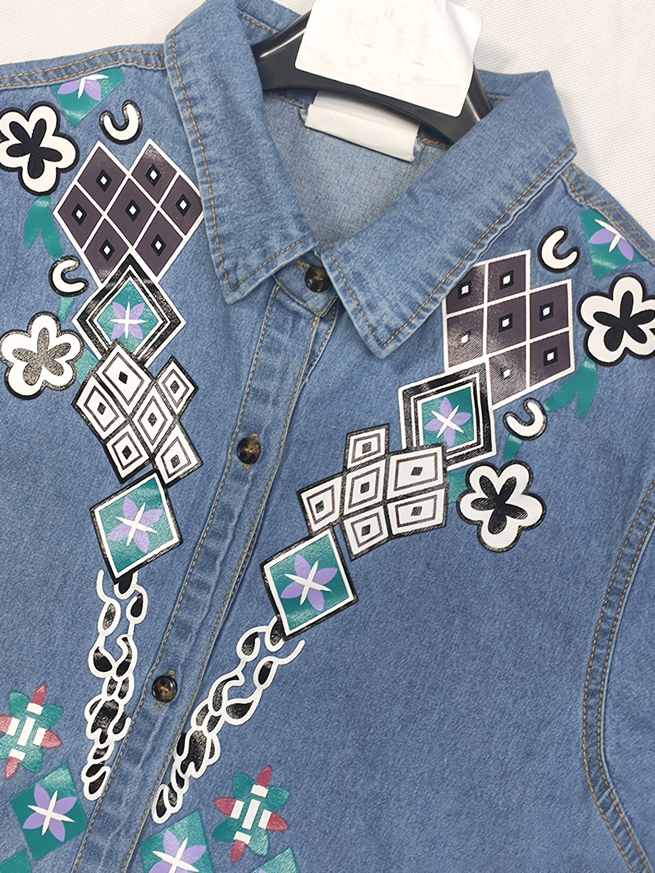 Embroidery Crochet Pattern Denim A-Line Dress