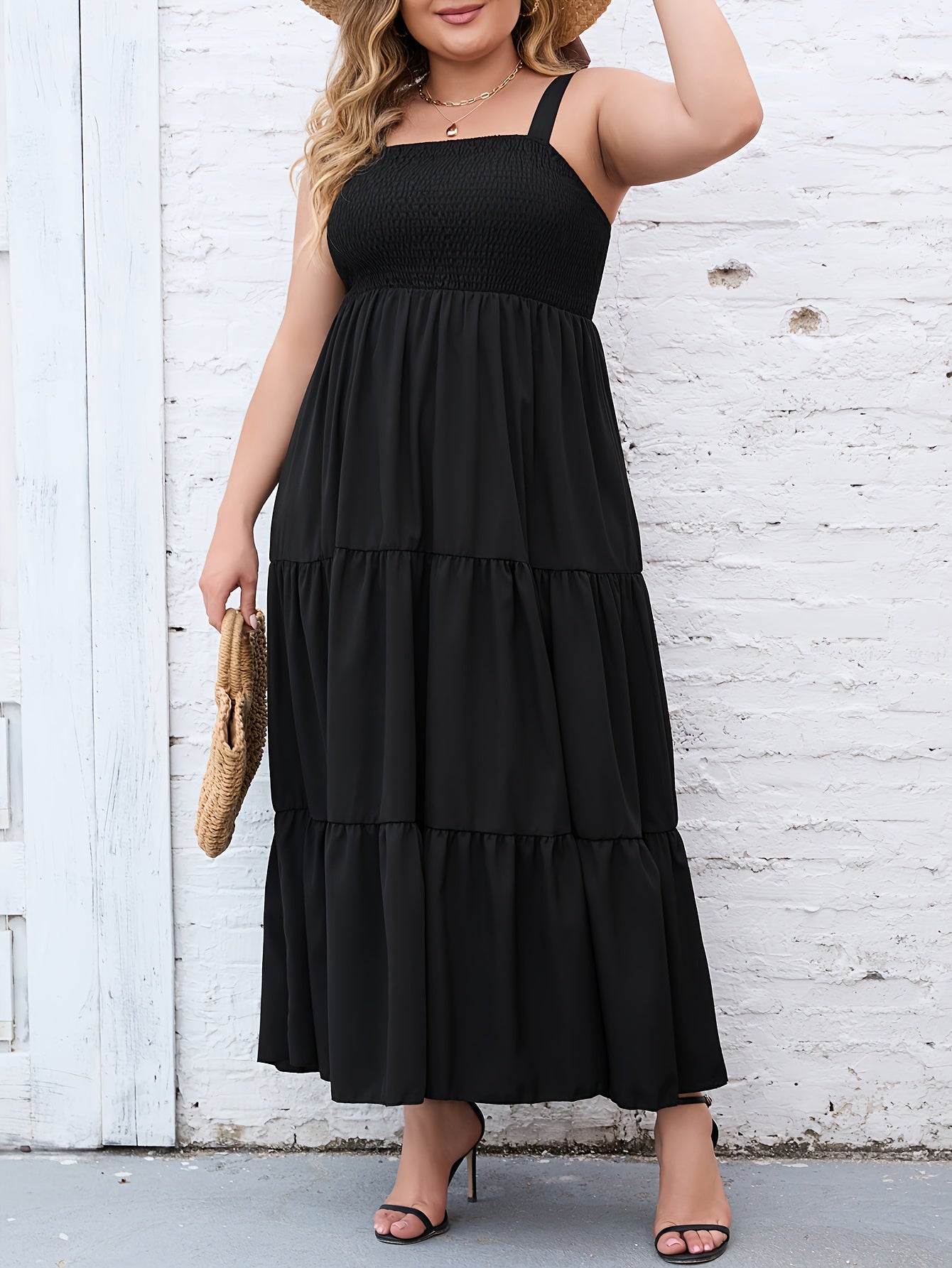  Solid Maxi Smock Cami Dress
