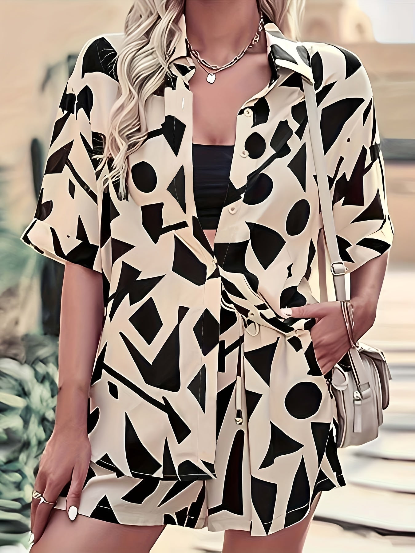 Abstract Print Two piece Set Top & Shorts
