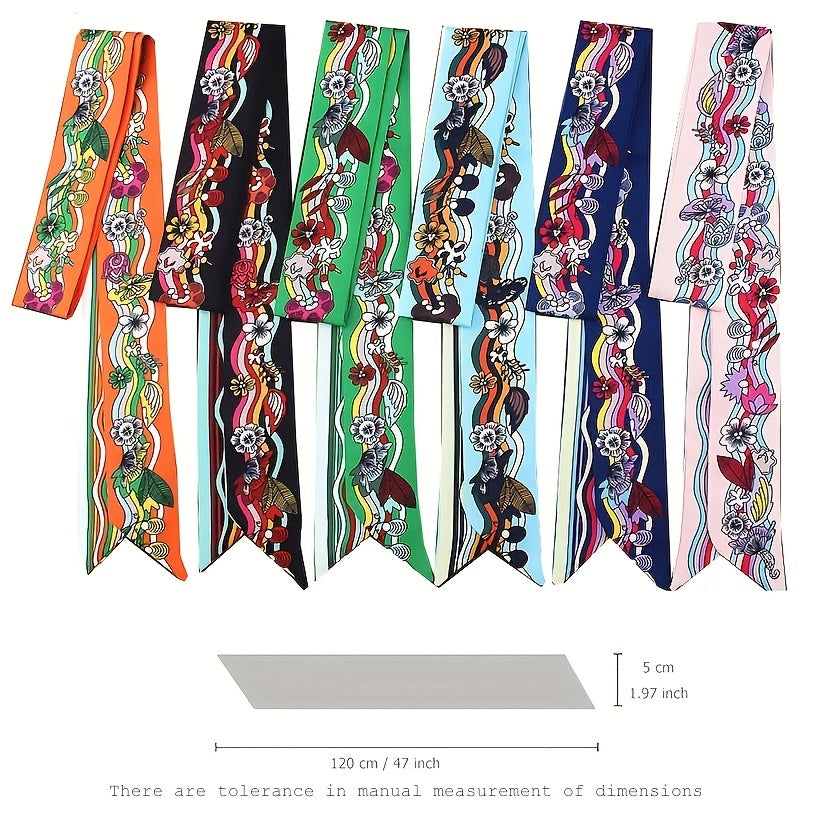 Twill Satin Scarf Female Long Ribbon Necktie French Flower Wave Hairband