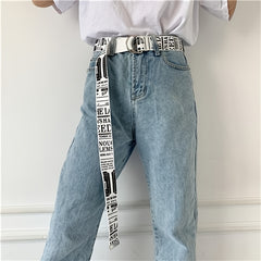 Canvas Denim Double Buckle Belt Women Long Trouser Belt