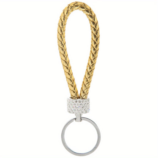 Rhinestone Leather Rope Keychain Ladies Bag Car Key Pendant