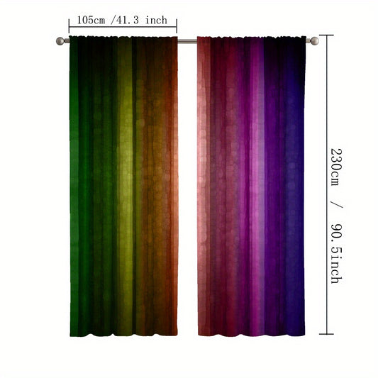 Dark Rainbow Curtains Set of 2 Rod Pocket Kitchen Cafe Living Room Decor