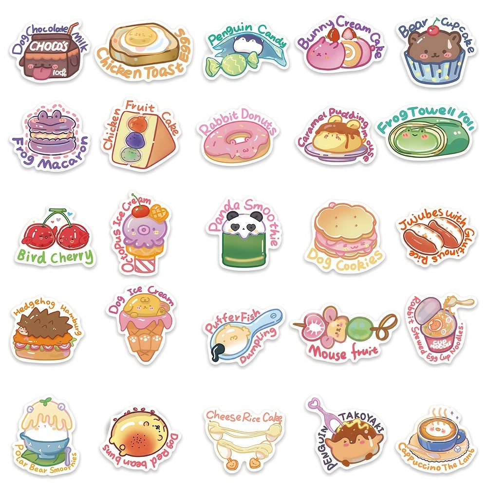 50Pcs Animal Food Series Waterproof Stickers for Laptop PC Mobile Smartp