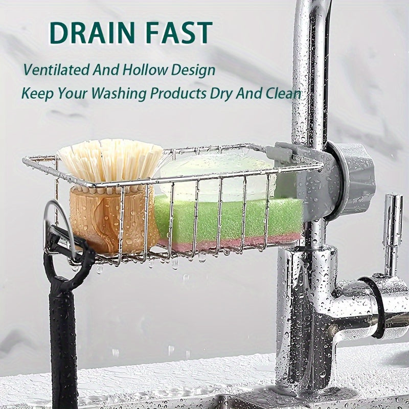 Kitchen Faucet Rack Sink Caddy Organizer Hanging Drainer Stainless Steel Storage