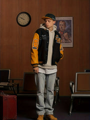 Embroidery Varsity Pu Jacket Men's Casual Faux Leather Jacket