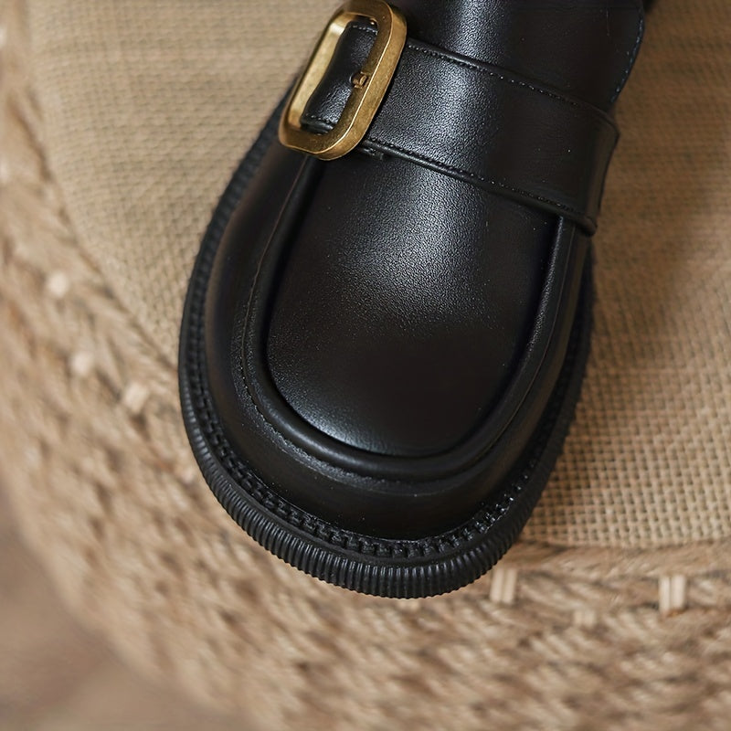 Women's Chunky Heel Loafers with Stylish Buckle Strap