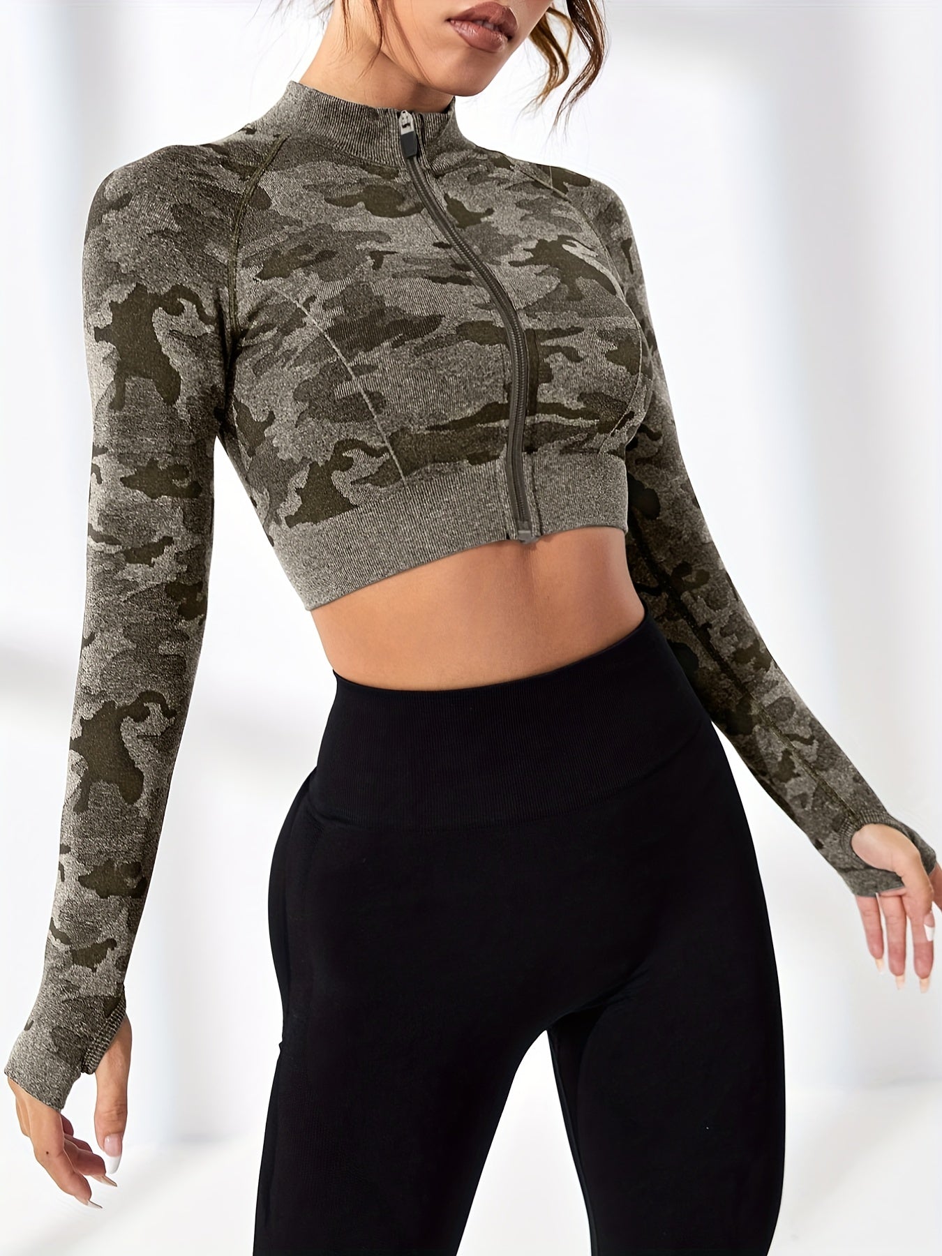 Camo Yoga Jacket High Stretch Slim Fit Activewear