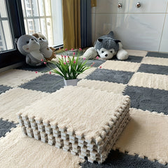 12pcs Plush Puzzle Foam Floor Mat Interlocking Soft Climbing Carpet