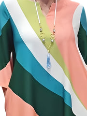  Colorblock V Neck 3 4 Sleeve Midi Dress With Pocket