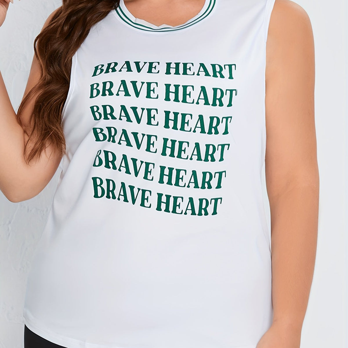 Women's Plus Size Sports Top Letter & Striped Print Fitness Tank