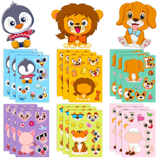 6pcs Animals Face Puzzle Stickers Educational Toys