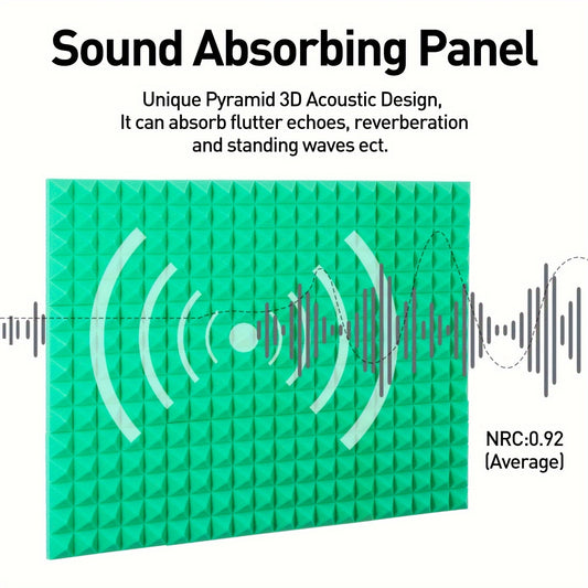 24pcs Green Pyramid Sound Absorbing Cotton High Density Fireproof Material