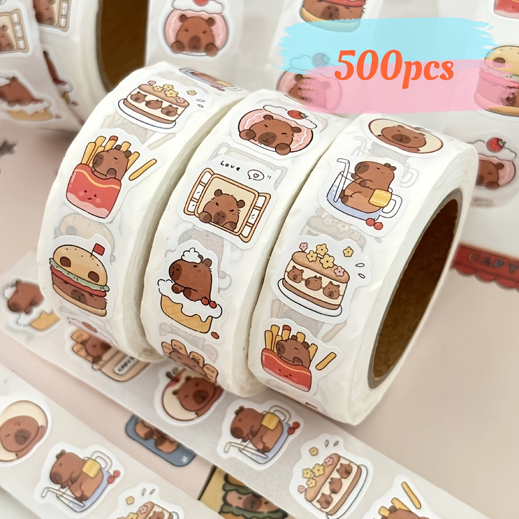 500pcs Capybara Stickers Adorable Animal Designs Sleeping Hamburger Cake