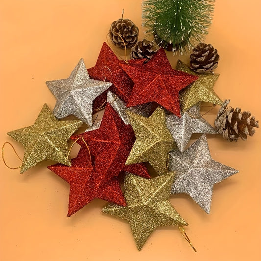 18pcs Golden Star Christmas Tree Ornaments 3D PVC Decorations