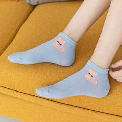 5 Pairs Cartoon Spotted Cat Short Socks Cute Ankle Stockings Women's Hosiery