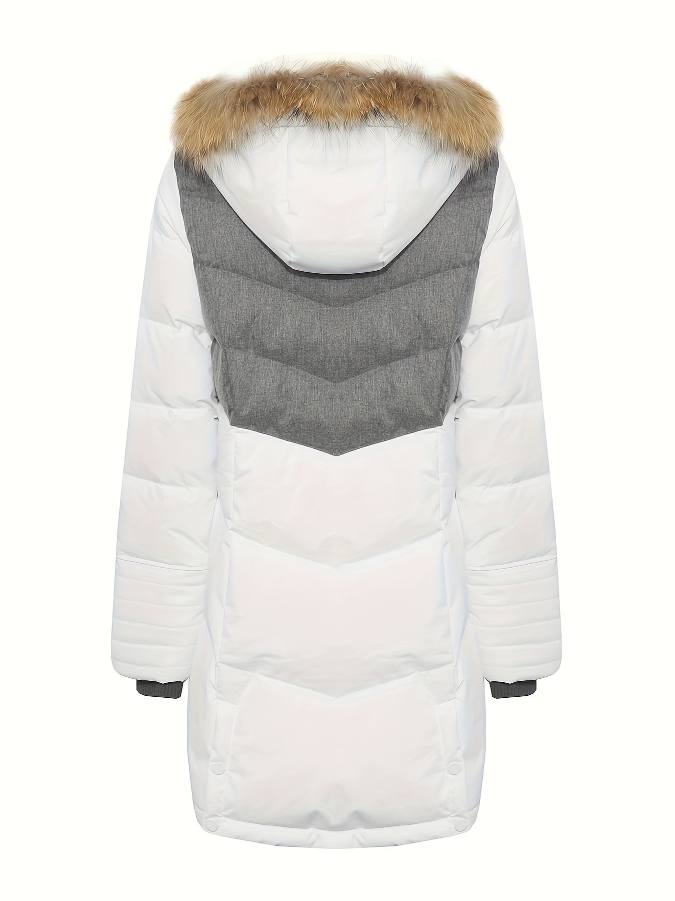 Women's Long Down Hooded Jacket Contrast Long Sleeve Winter Puffer Jacket