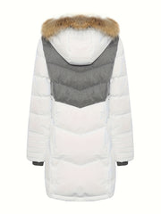 Women's Long Down Hooded Jacket Contrast Long Sleeve Winter Puffer Jacket