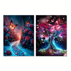 Roses and Butterflies Under Tree DIY Acrylic Painting Kit