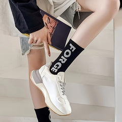 5 Pairs Letter Print Socks Comfy & Breathable Mid Tube Women's Stockings