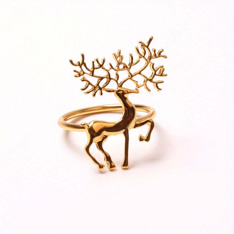 Golden Deer Napkin Rings Cast Iron Polished Metal Christmas Decor