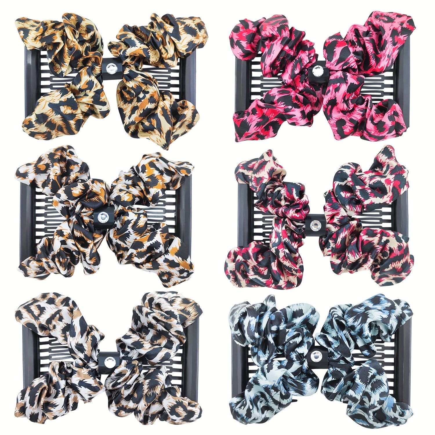 Vintage Magic Hair Combs Leopard Print Hair Side Comb Stretch Clips Bun Maker