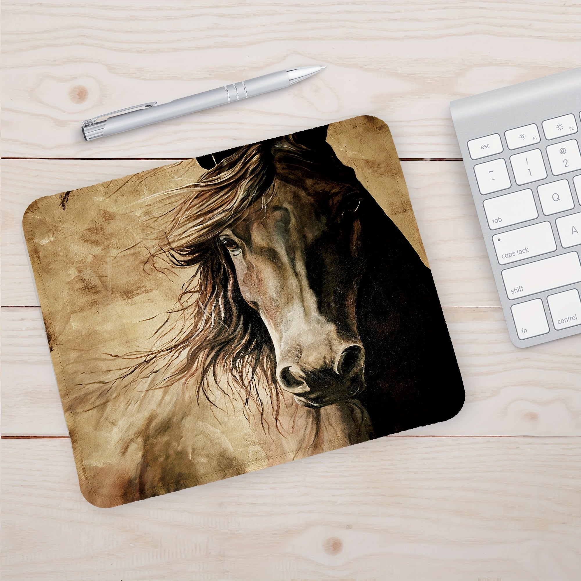 Yellow Sand Horse Pattern Printed Mouse Pad Anti slip Rubber Base