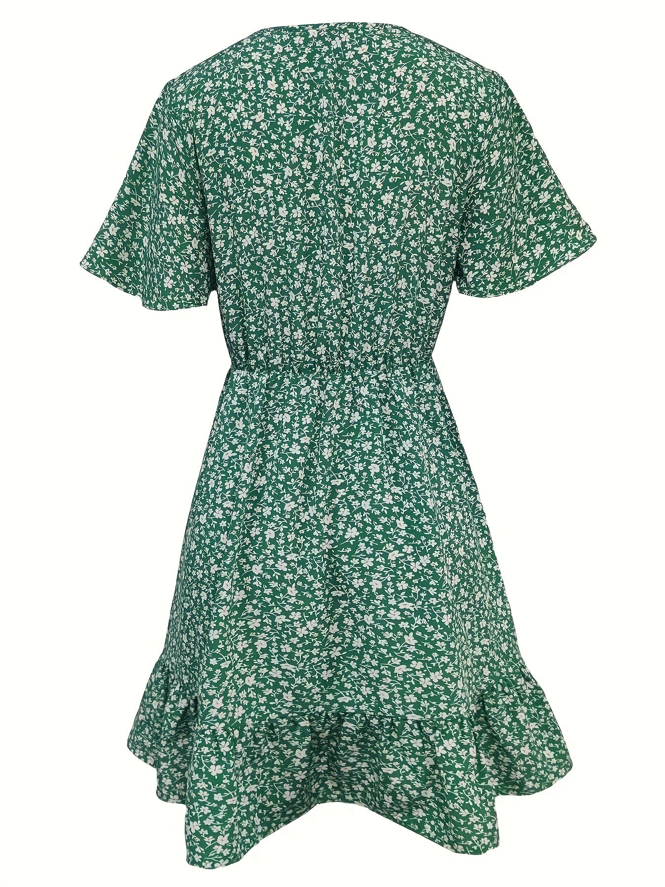 Floral Print V Neck Button Dress Short Sleeve Casual Dress