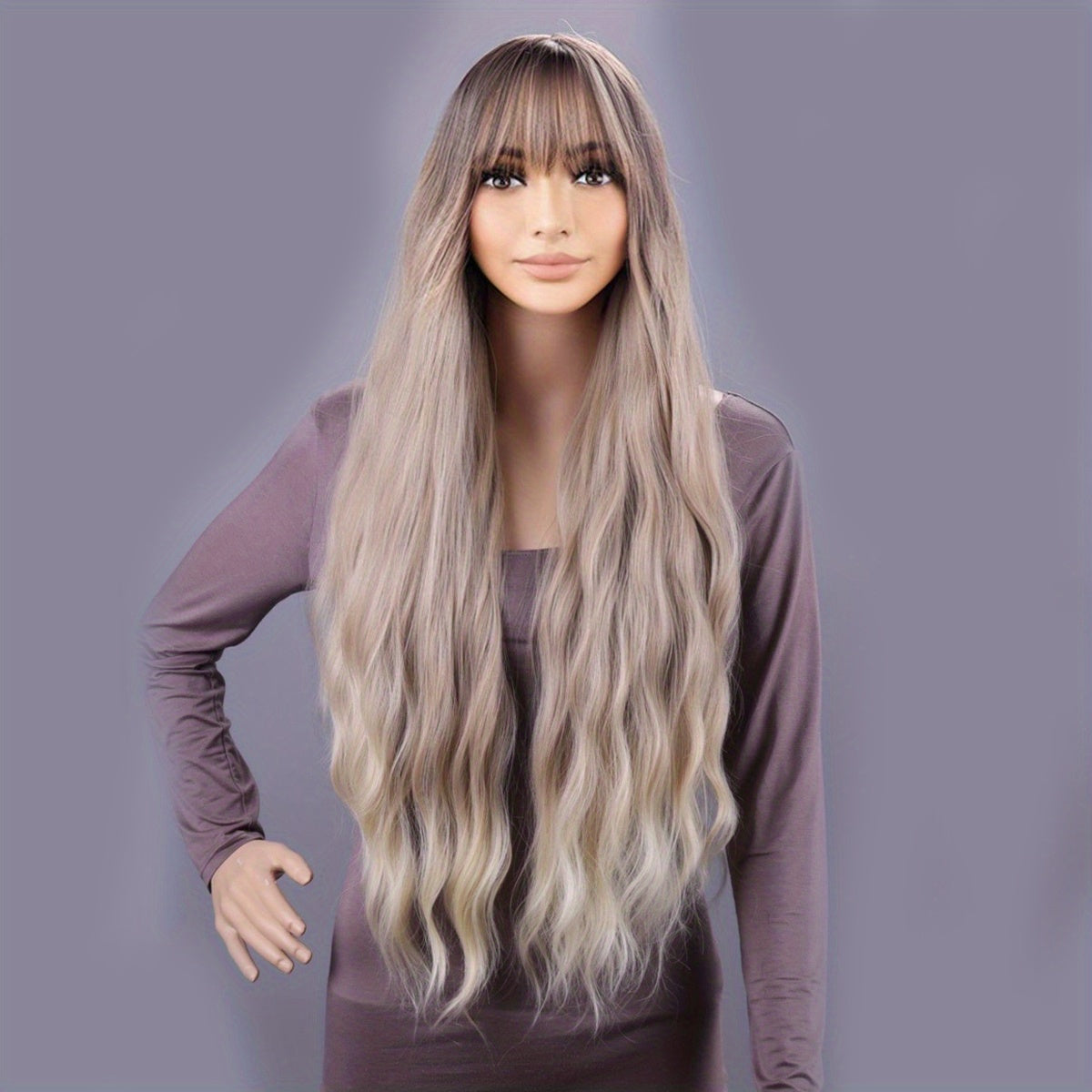 Long Burgundy Wavy Wig - Curly Hair Synthetic Heat Resistant Fiber