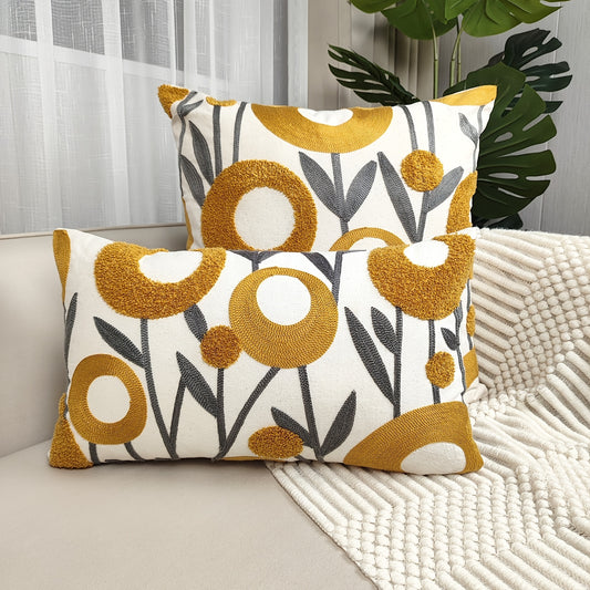 Flower Decorative Throw Pillow Cover Jacquard Square Cushion Cozy Pillowcase