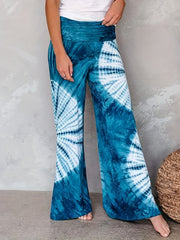  Boho Pants Women's Tie Dye Ruched Wide Leg Trousers