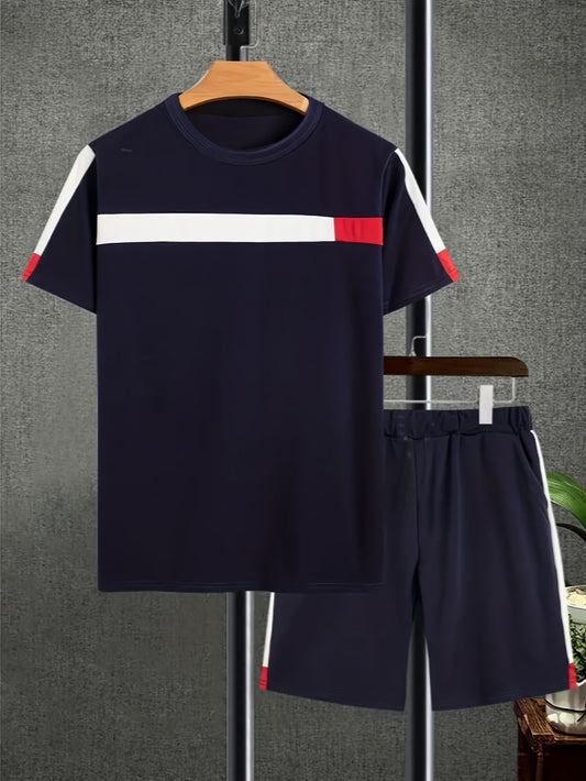 Boys Casual Stripe Short Sleeve T shirt&Shorts Set Summer Kids Clothing