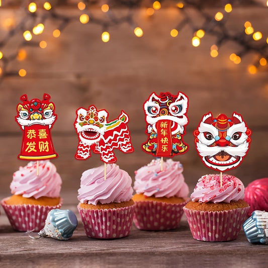Chinese Year Lion Cake Topper Decoration Happy Year Party (8pcs)
