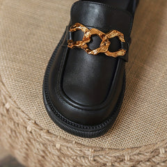 Women's Chain Decor Chunky Heel Loafers British Style Work Shoes