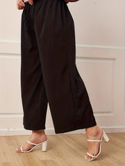  Solid Elastic Drawstring Wide Leg Pants