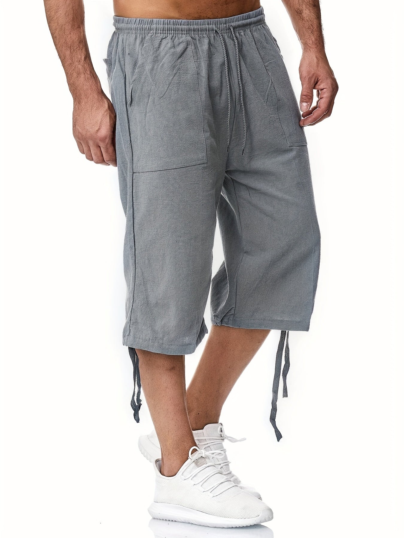 Men's Linen Drawstring Shorts Solid Color Active Summer Fitness