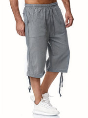 Men's Linen Drawstring Shorts Solid Color Active Summer Fitness