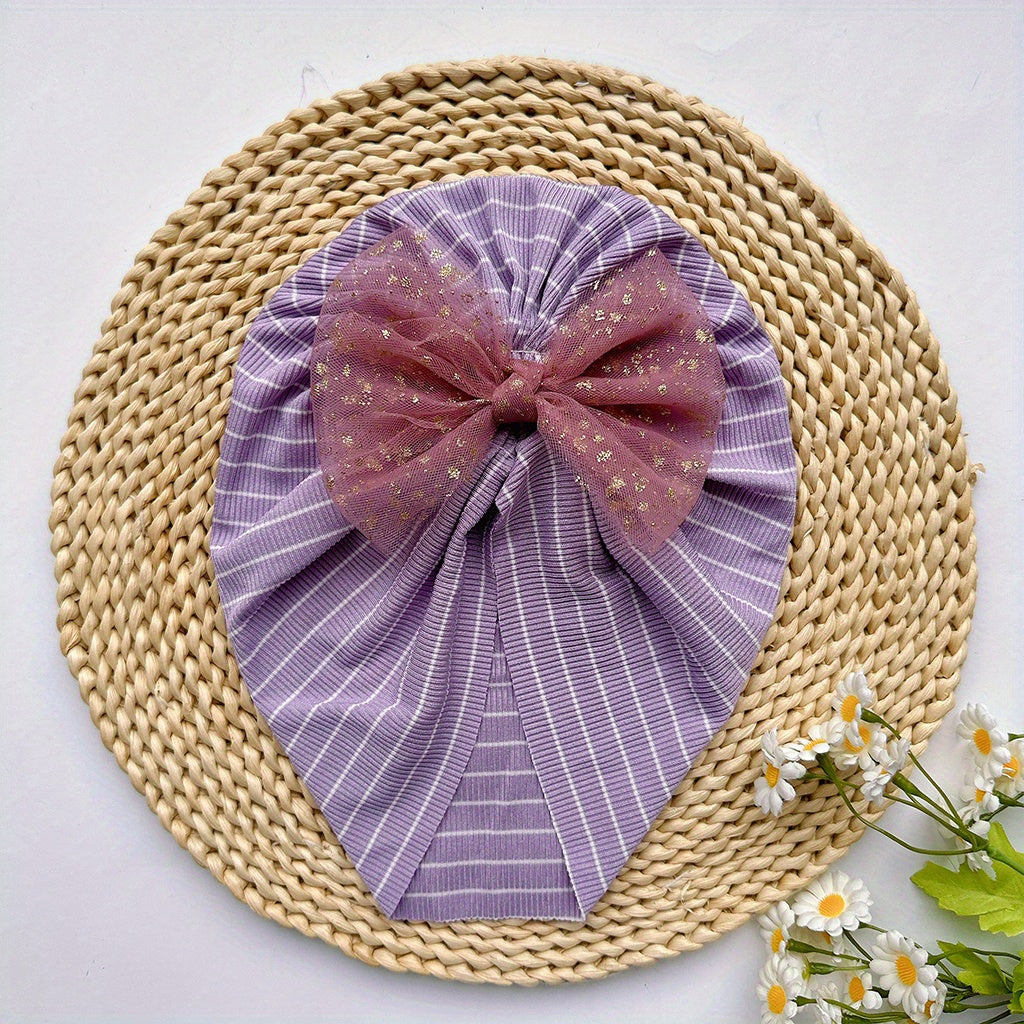 Striped Mesh Bow Hat for Girls