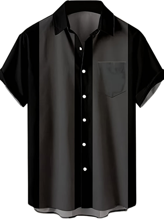 Stripe Print Men's Casual Shirt With Chest Pocket