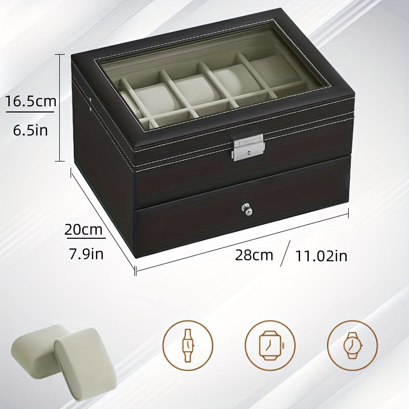 Double Layer Watch Storage Box Plain Leather