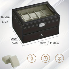 Double Layer Watch Storage Box Plain Leather