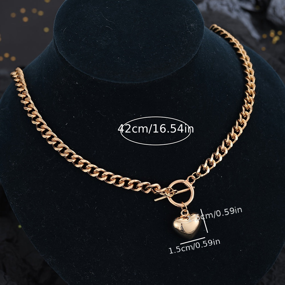 Large Love Pendant Chunky Cuban Chain Necklace