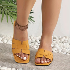 Women's Square Open Toe Flat Slides Non Slip Shoes