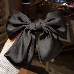 Vintage Satin Big Hair Bow Tie Barrette 2 Tiers Bow Hair Clip