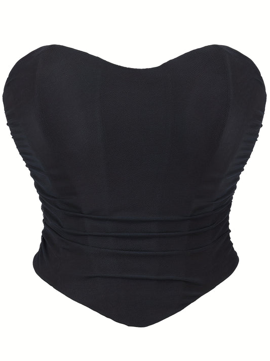 Gothic Mesh Strapless Corset Tummy Control Lace Up Push Up Body Shaper