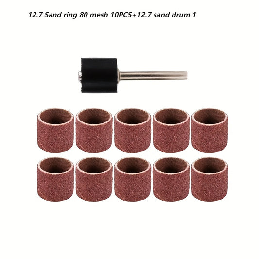 50pcs 80 Mesh Sand Ring & 1Pc 12.7 Sand Drum Combo Set for Rotary Tools