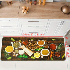 Spice Pattern Kitchen Rug Vintage Wooden Board Absorbent Non Slip