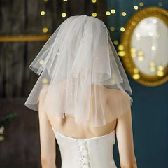 2 Tiers Bridal Yarn Small Veil Short Puffy Wedding Dress Props Headwear